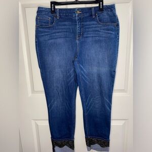 Chico’s So Slimming Girlfriend Ankle Jeans – Black Gold Lace Cuff